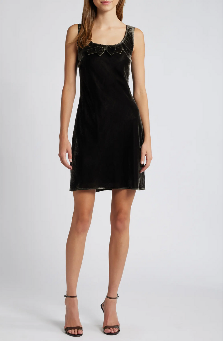 BOW DETAIL VELVET MINI DRESS