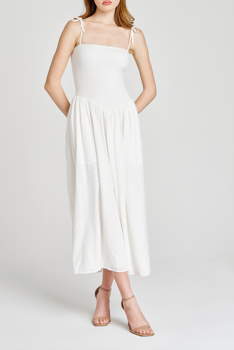 MELODY SMOCKED MIDI DRESS