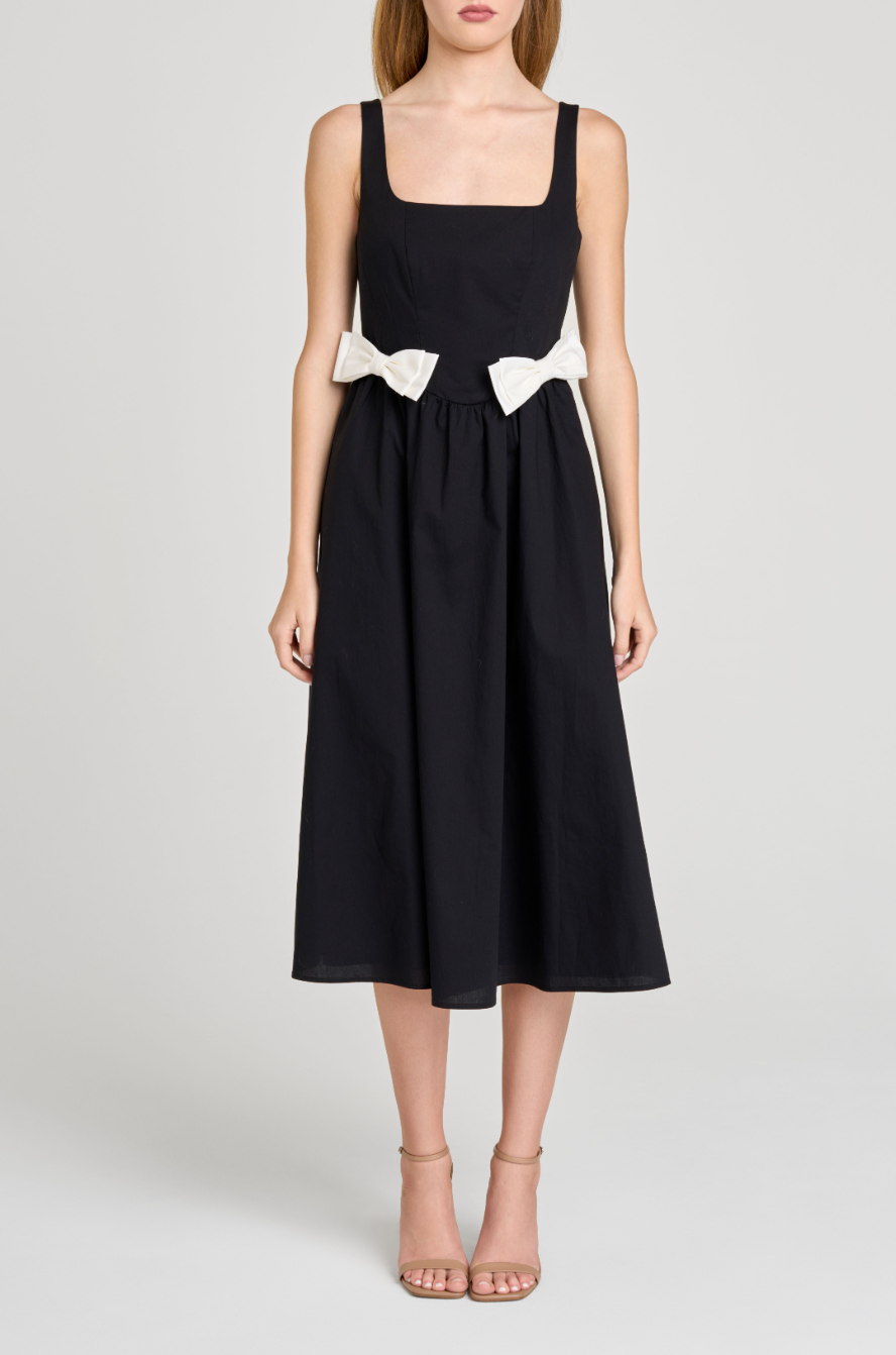 LIZZIE BOW TRIM MIDI DRESS
