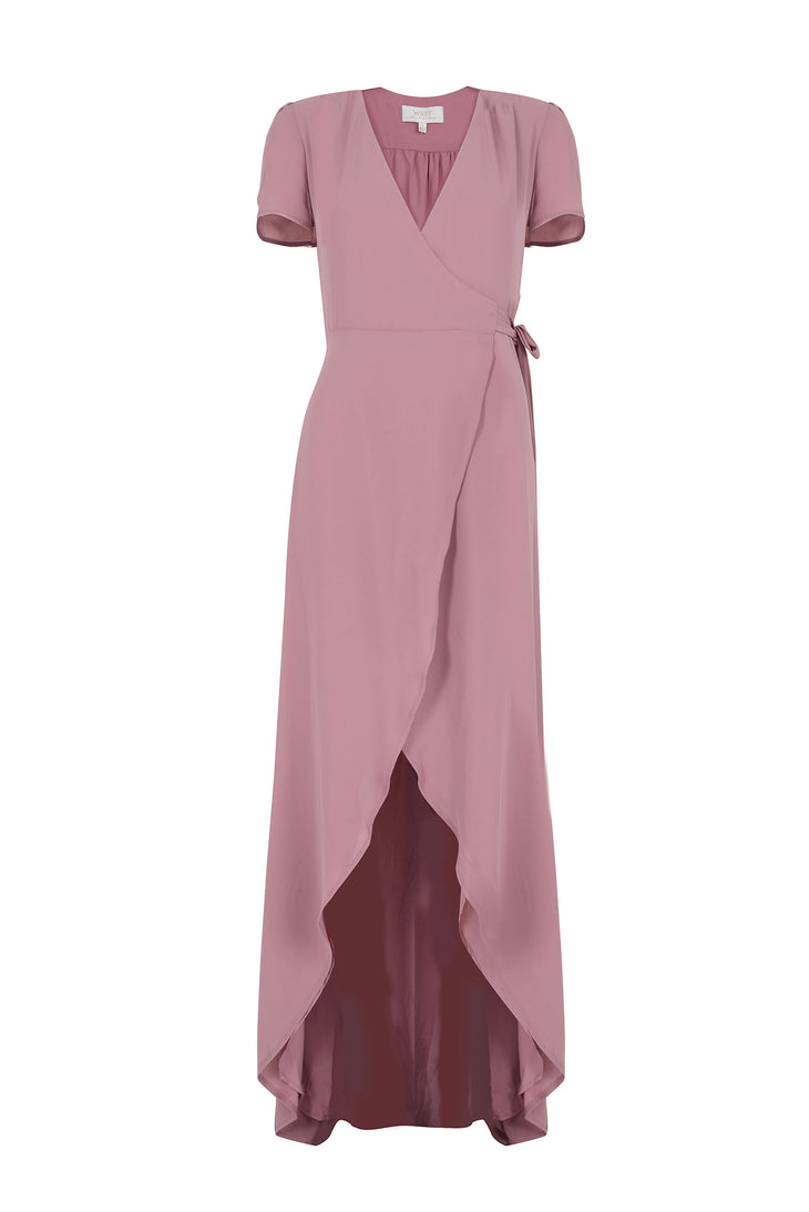 BRIDESMAIDS SHORT SLEEVE WRAP DRESS - PINK