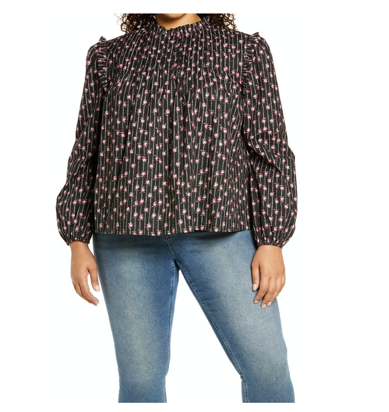 Linford Floral Pintuck Top