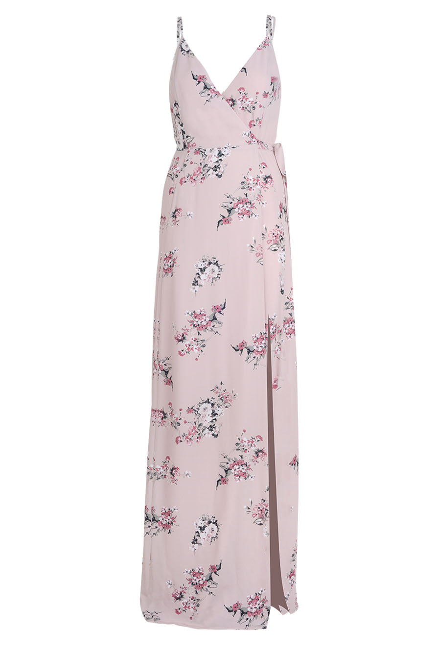 Bridesmaids Dress FRONT SLIT WRAP GOWN Pink Floral