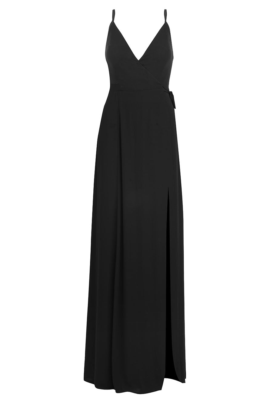Bridesmaids Dress FRONT SLIT WRAP GOWN Black