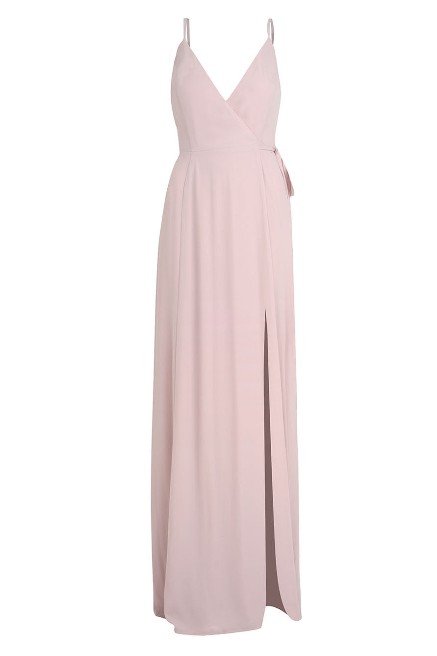 Bridesmaids Dress FRONT SLIT WRAP GOWN Pastel Pink