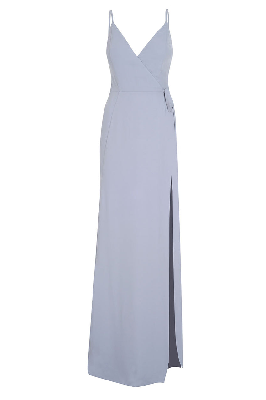 Bridesmaids Dress FRONT SLIT WRAP GOWN pastel Blue