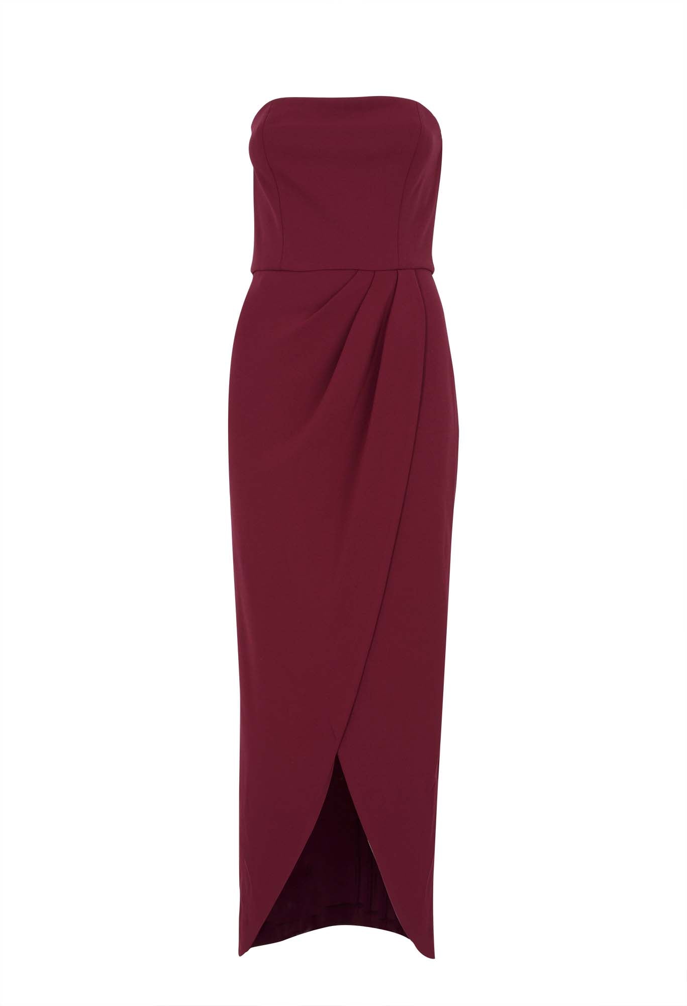 STRAPLESS TULIP HEM BRIDESMAIDS DRESS - BORDEAUX