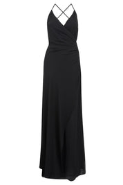 bridesmaids dress matte satin faux wrap gown black back