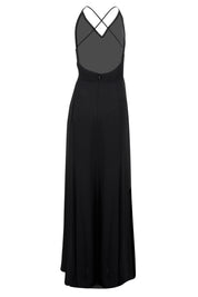 bridesmaids dress matte satin faux wrap gown black back