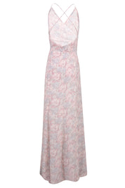 bridesmaids dress matte satin faux wrap gown pink floral print back