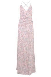 bridesmaids dress matte satin faux wrap gown pink floral print back